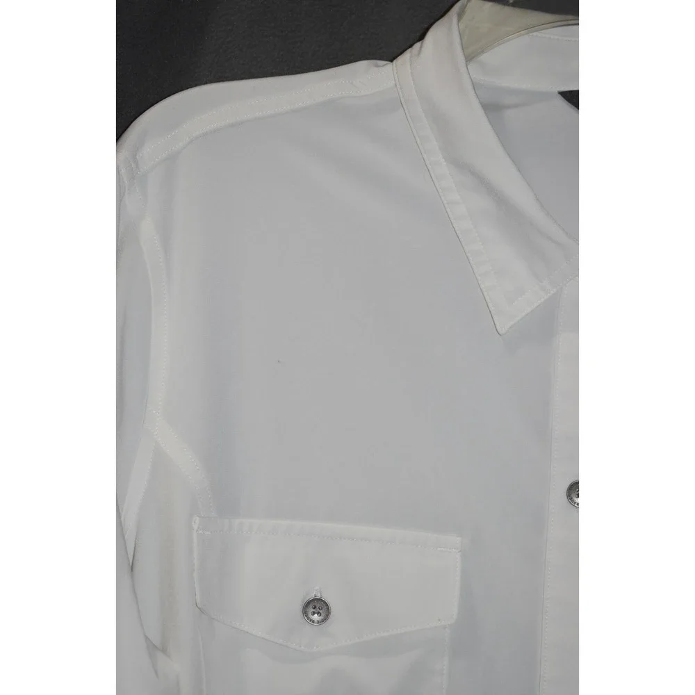 Eddie Bauer XL Women Departure Shirt Ivory Roll Tab Sleeve Button Up Stretch - Picture 7 of 16